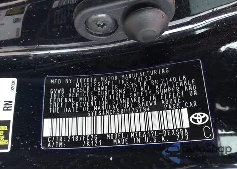 2024 Toyota Corolla Se/Night Shade from USA, damaged, VIN 5YFS4MCE5RP175794